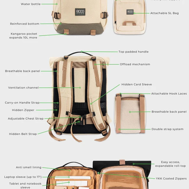 Nomad Backpack 20L\45L - The 3-in-1 expandable hemp backpack for nomads